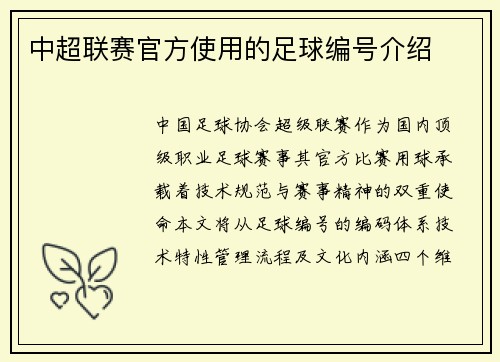 中超联赛官方使用的足球编号介绍