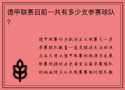德甲联赛目前一共有多少支参赛球队？