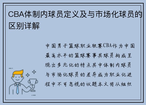CBA体制内球员定义及与市场化球员的区别详解